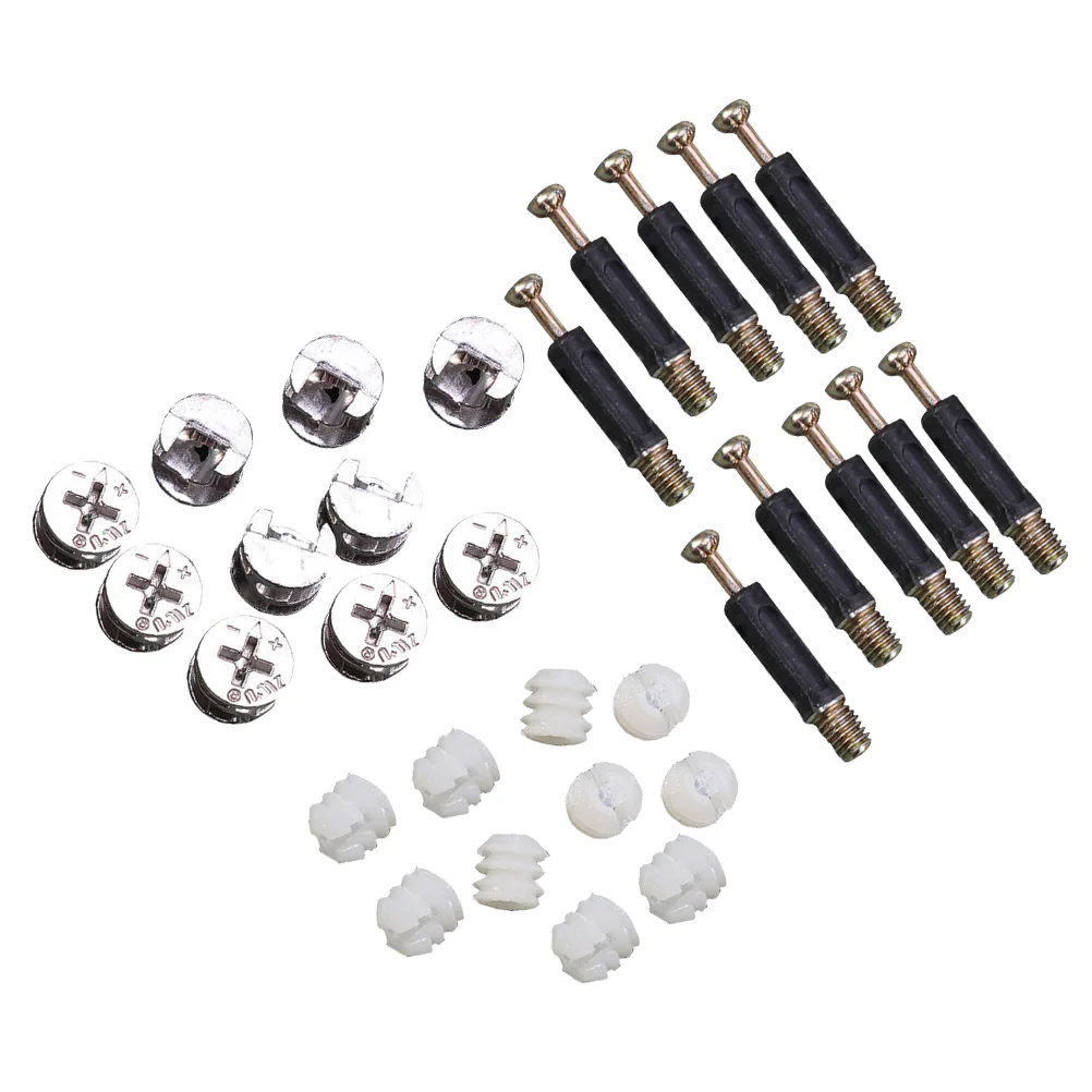 24 Sets Fastening Connector Cam Lock Fitting Fasteners Furniture Connecting Dowels Bolts Screw Fittings Nuts Iron