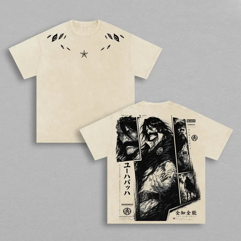 Yhwach The Almighty Printed Tee Anime Bleach Clothing Men Women Vintage Washed T-shirts Short Sleeve Streetwear Cotton T Shirt