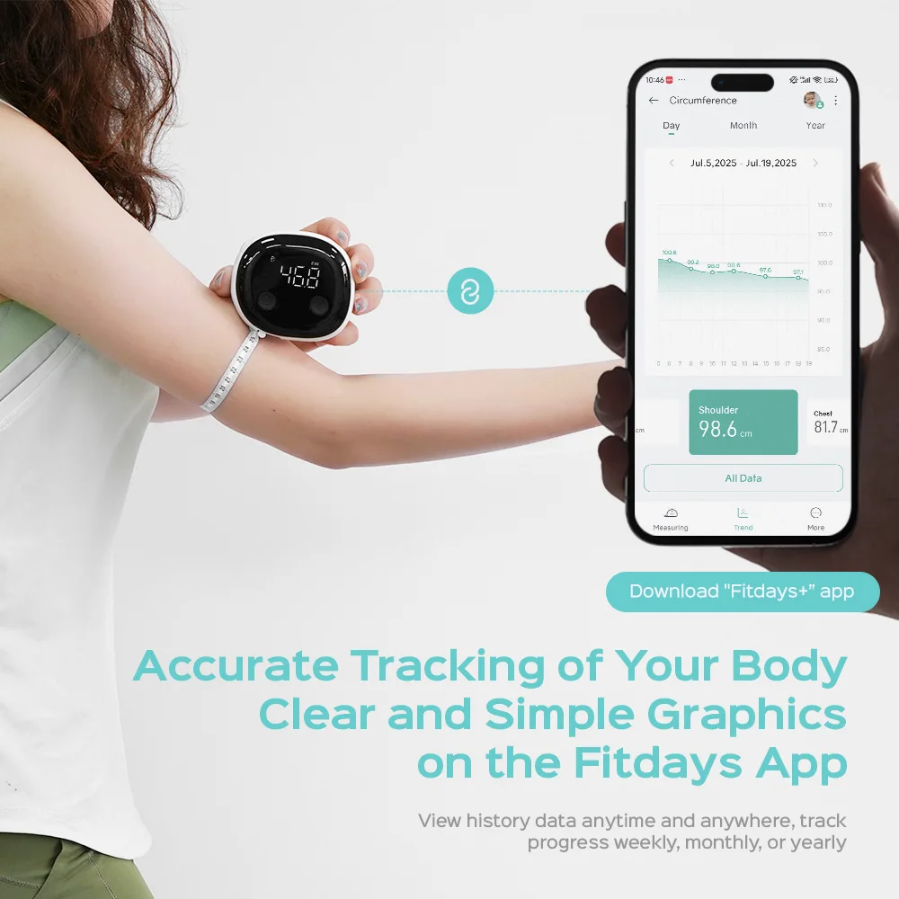EE 2026 new intelligent Bluetooth human body tape measure with APP synchronization, LED display digital rechargeable tape measur