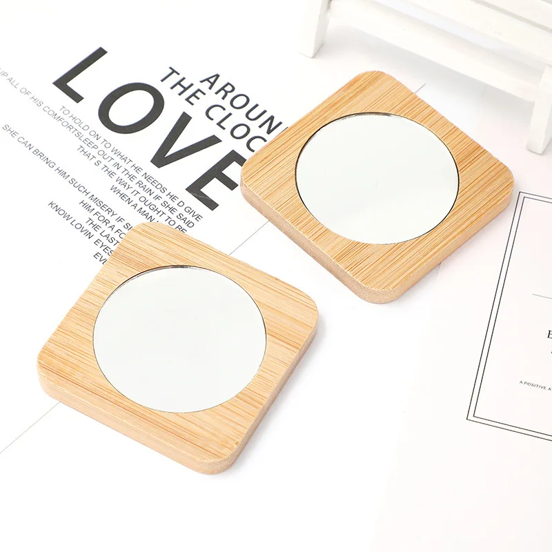 7 Stuks Mini Kleine Houten Make-Up Spiegel Ronde Compacte Spiegel Draagbare Reiszak Spiegel Meisje Schattig