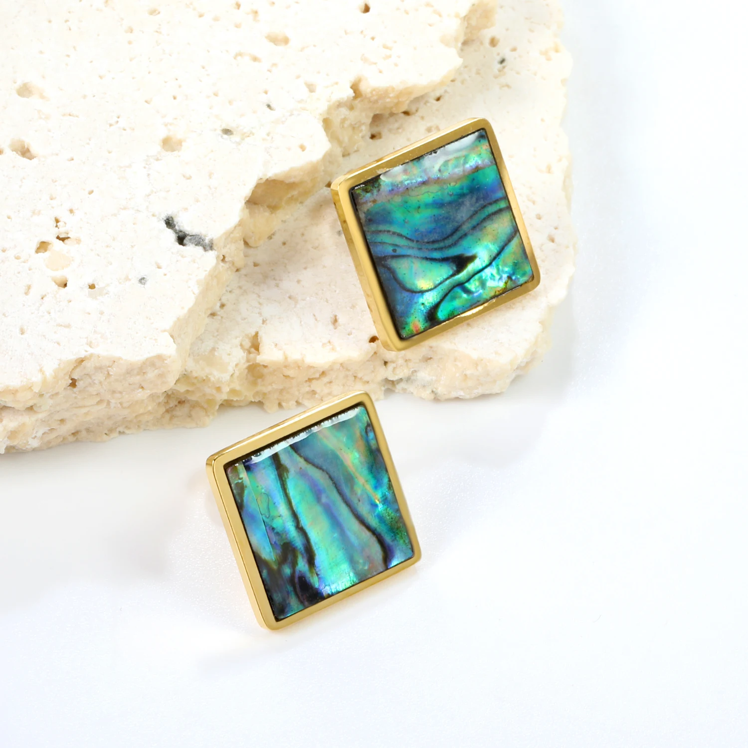 ASONSTEEL Stainless Steel Abalone Shell Stud Earrings Premium Geometry Earrings Anti-allergy Dripping oil Jewelry Party Gift