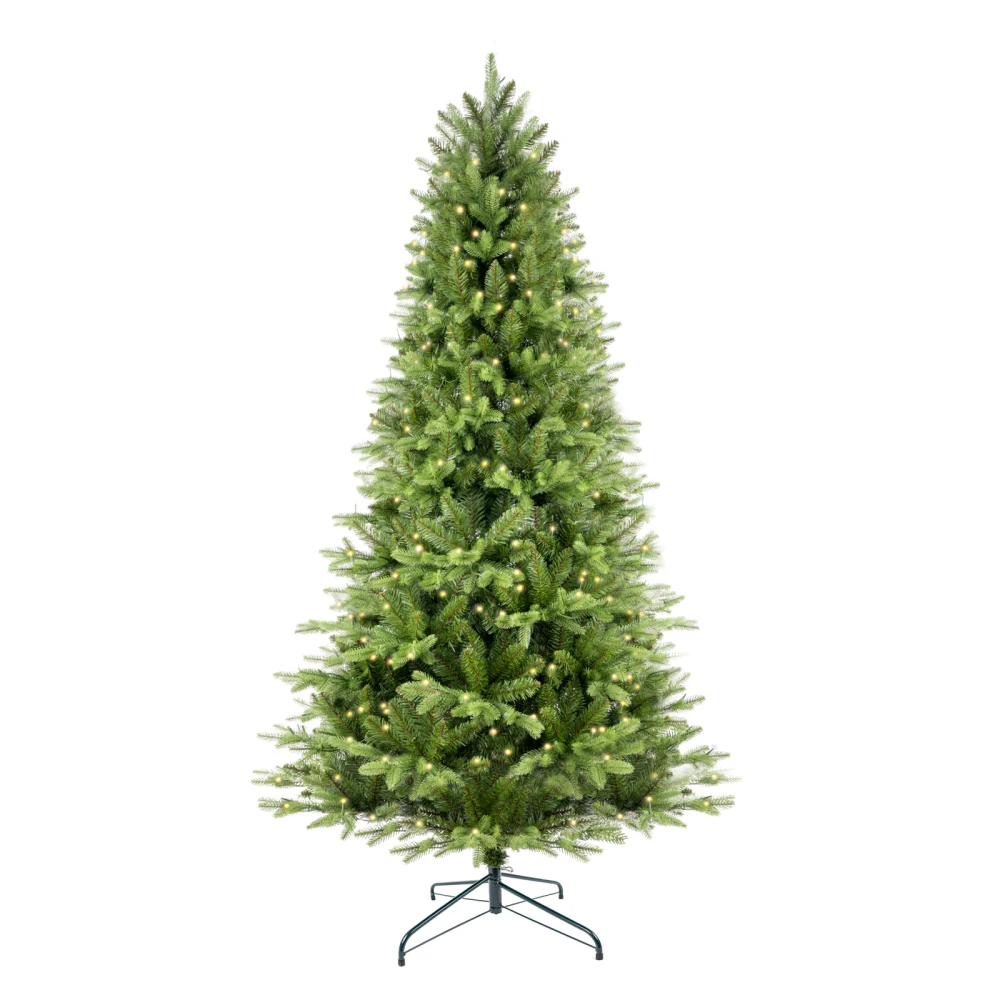 7.5ft Artificial Christma Tree Prelit PE&PVC Metal Stand 550 Multi-Colour LED Light Tips Green Everett Balsam Tree Easy Assembly