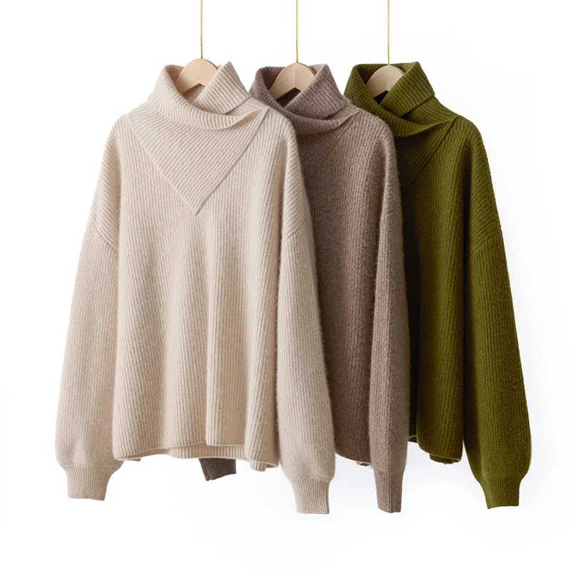 CHICUU femmes col châle pull en cachemire automne hiver 100% pull en cachemire automne hiver épais décontracté ample haut en cachemire