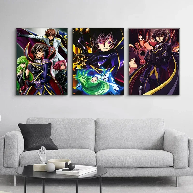 قماش اللوحة رمز Geass المشارك اليابان أنيمي دور الشكل جدار الفن Lelouch الملصقات ديكور طباعة غرفة صورة ديكور المنزل