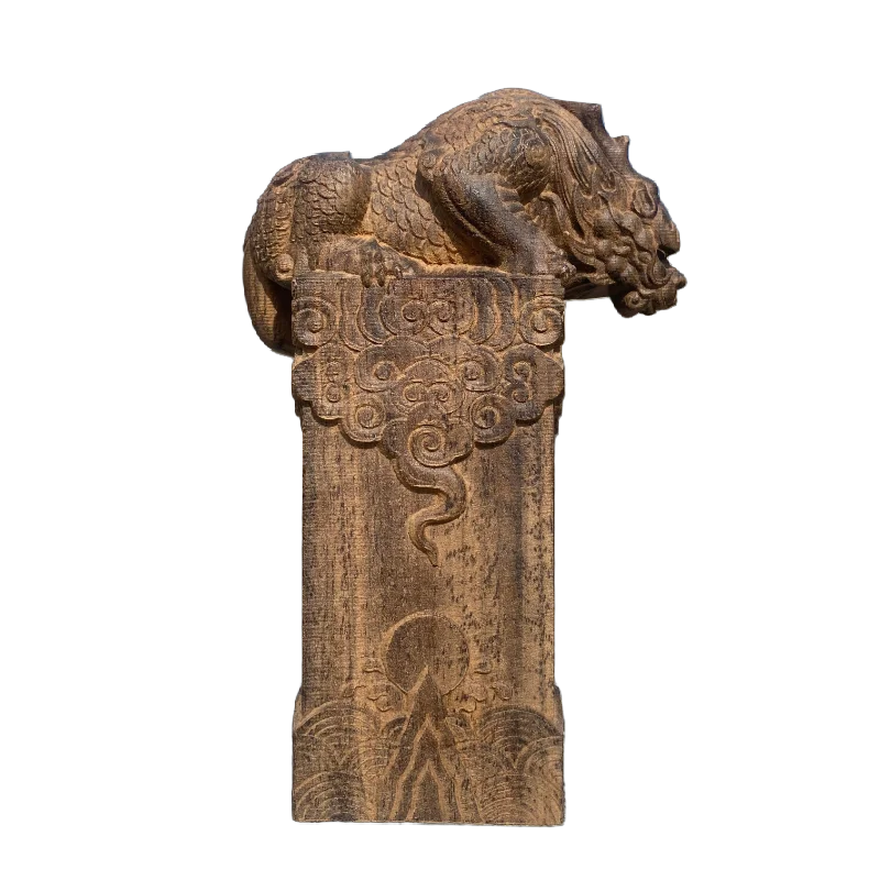 Hand Carved Vietnam Wood Wooden Mythical Beast Statue Figurine Wealth Attracting Auspicious Ornament Home Office Desk Decor