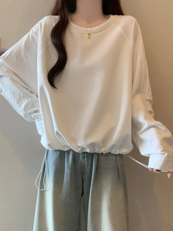 

Модный свободный женский свитшот с длинными рукавами, весенне-летний повседневный удобный топ, трендовый