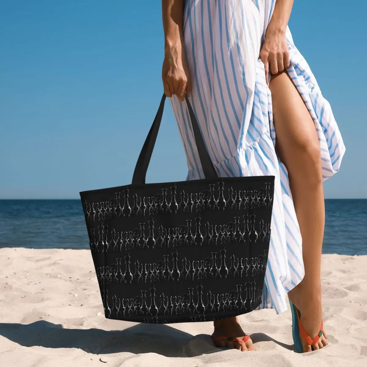 

Black King Chess The-chessboard Beach Tote Bag Sport Gym Yoga Duffle Large Tote Bag Women Travel Bag Fitness bag