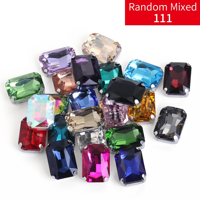 Shiny Rectangle Rhinestones Crystal Glass Octagonal Flatback For Jewelry Garment Sewing Accessories Whit Sliver Metal Claw Drill