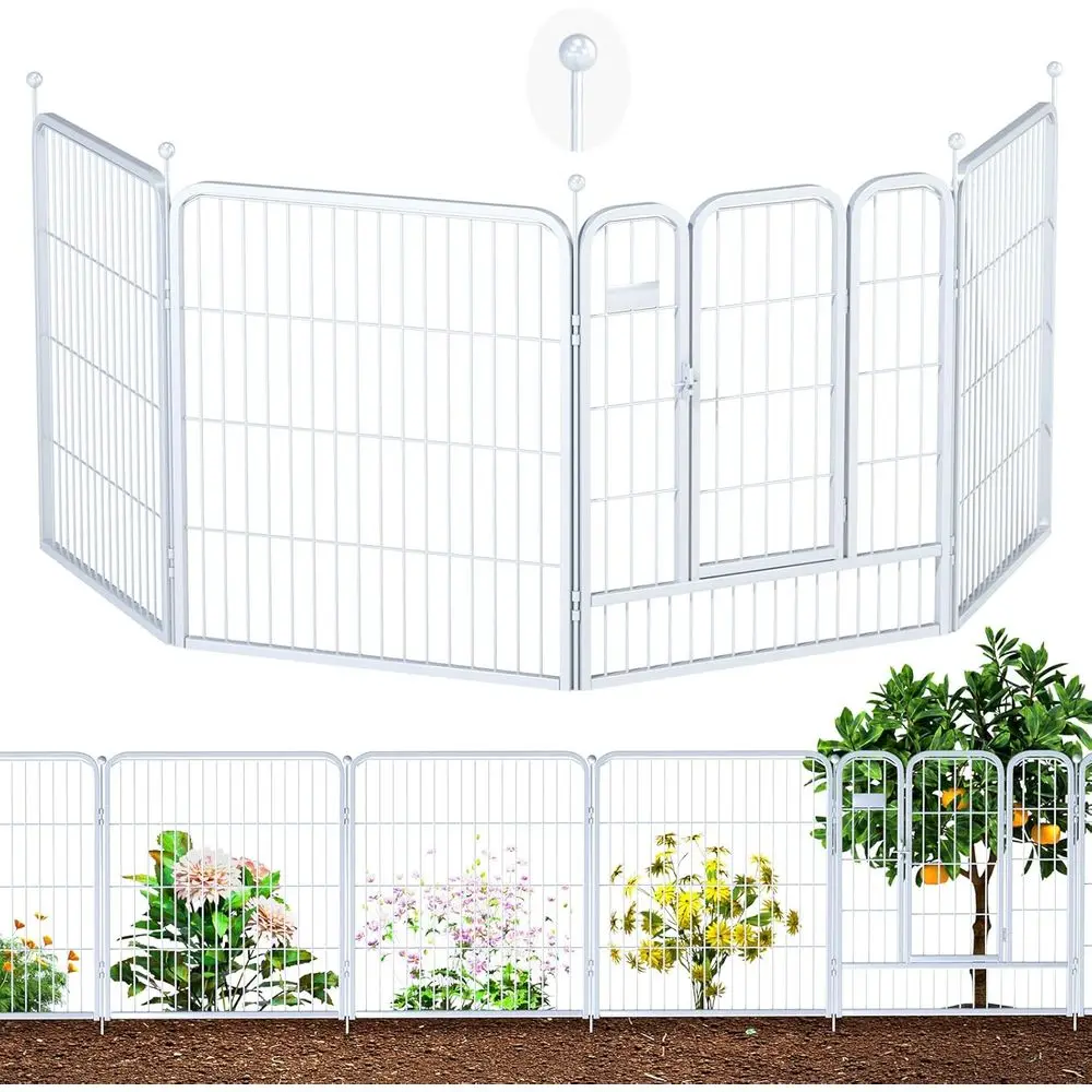 12-Piece Decorative Garden Fence, 32 High x 28 Long, Metal Wire, with Lock, for Animal Barrier, Edging, Outdoor Decor