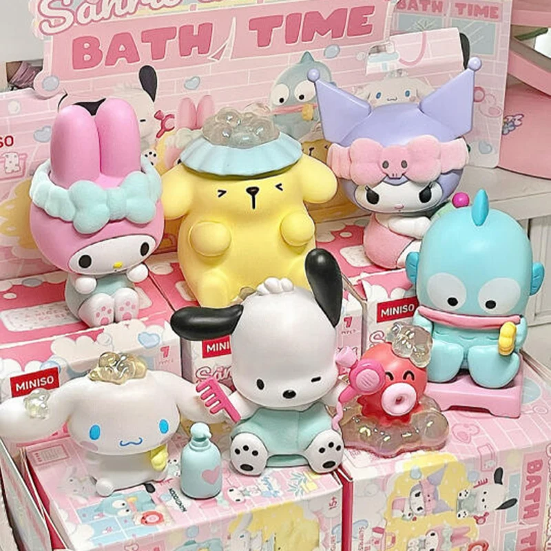 Sanrio Bath Time Series Anime Figure Kuromi Melody Pochacco Cinnamoroll Figures Mini Doll Model Collectible Toy Surprise Gifts