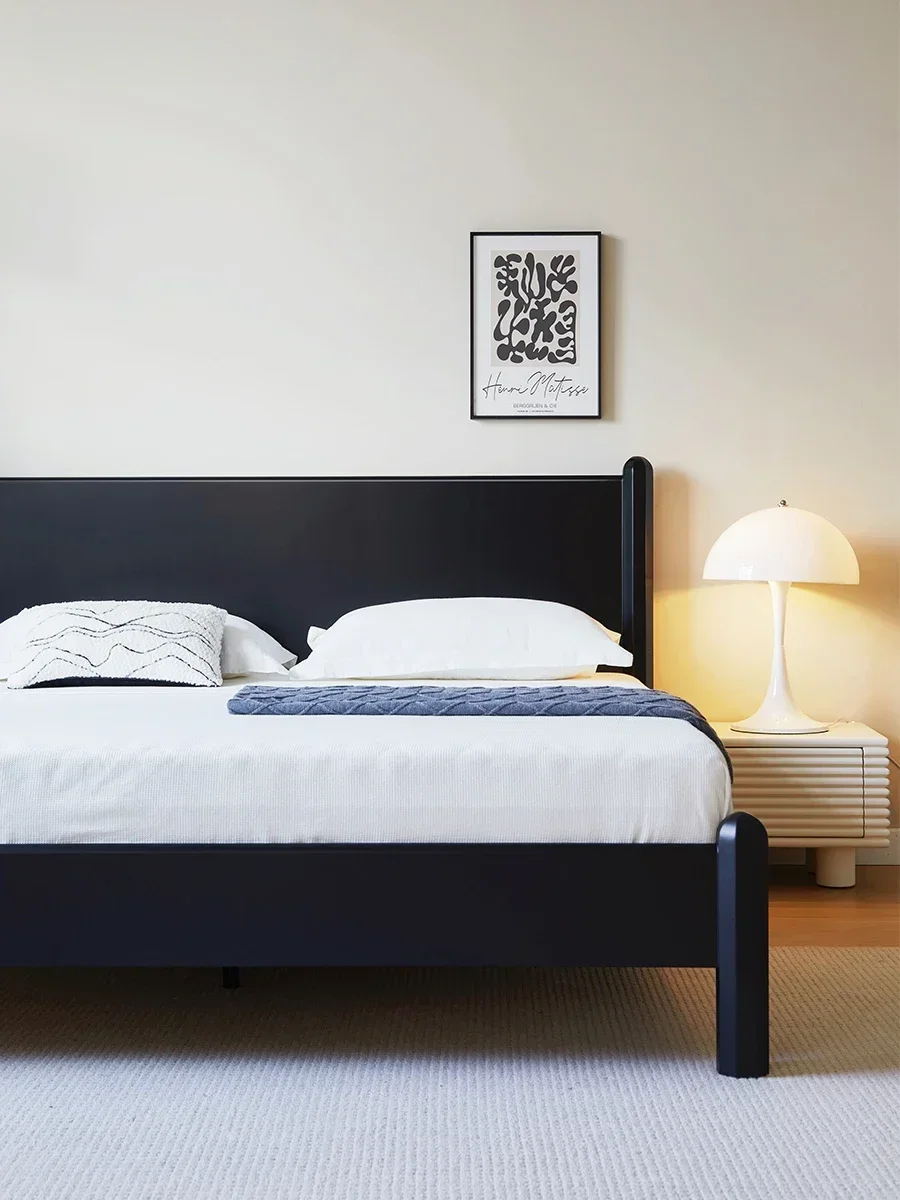 Bourbon/Yunshu bed/Italian minimalist bed 1.8 meters double lacquered solid wood bed master bedroom simple black bed