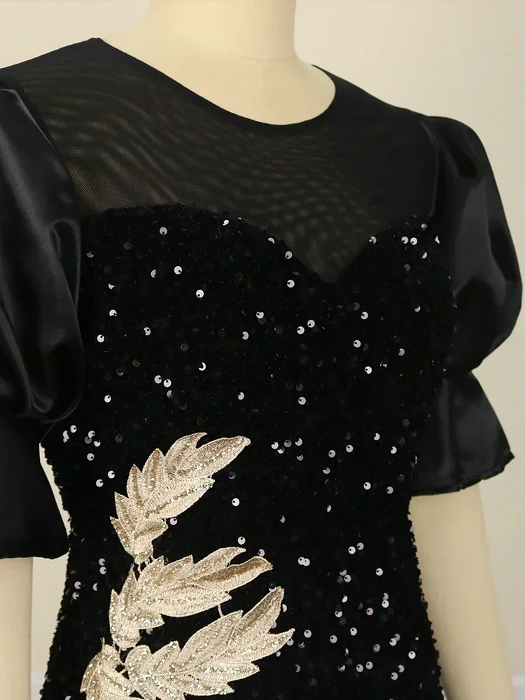 Robe de cocktail brodée à sequins pour femme, robe de soirée, manches bouffantes enveloppées sur la poitrine, robe Kly de Rotterdam, robe d'irritation pour invité de mariage, grande taille