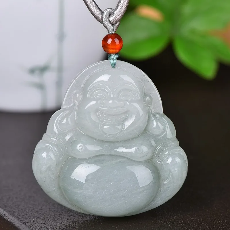 Natural Tianshan Green Four Arms Guanyin Pendant White Jade Maitreya Buddha Necklace Pendant Men's and Women's