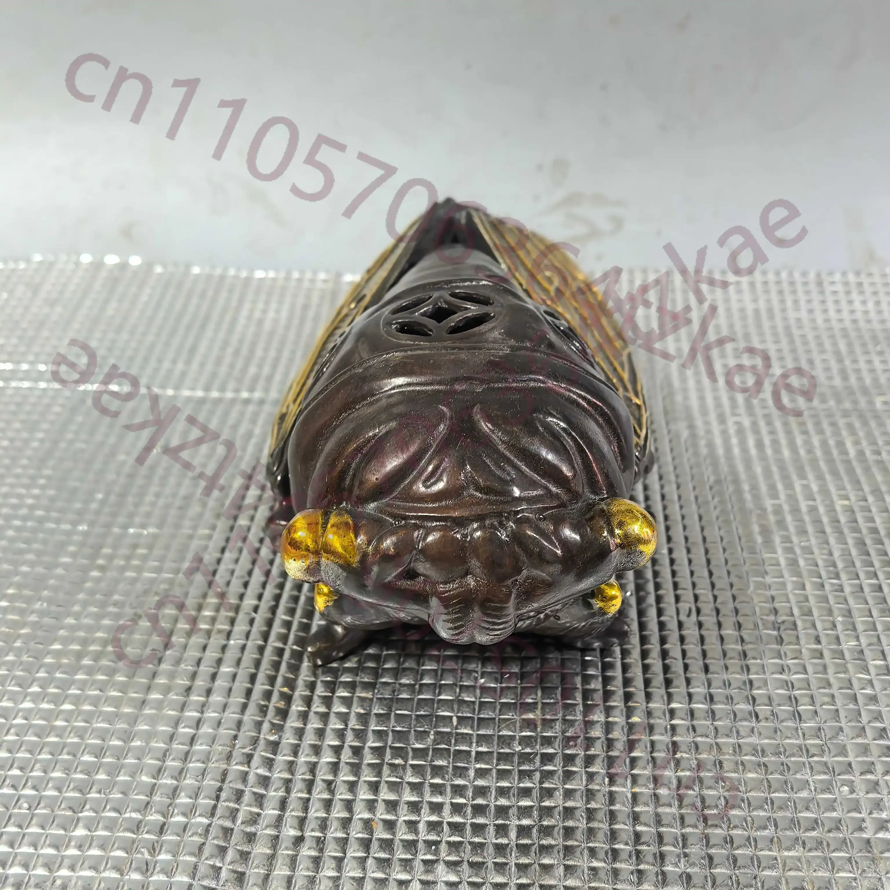 Chinese Folk Collection of antique Pure copper gilded cicada incense burner- Handcrafted Artifacts for Home Decor