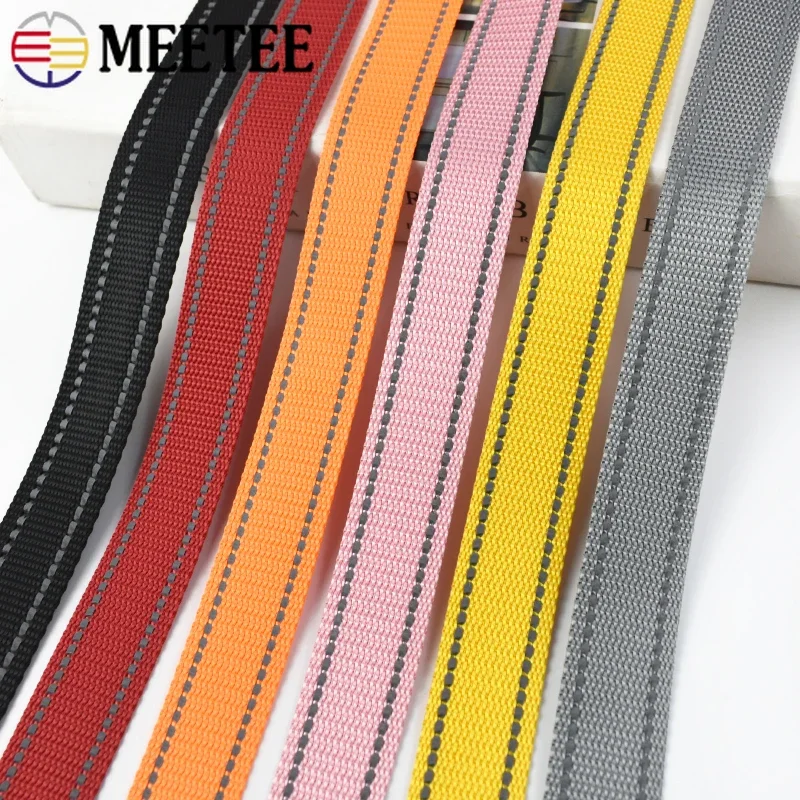 5/10M Meetee 25mm Reflective Polyester Webbing Tape Bag Strap Colorful Ribbon Band Pet Collar Nylon Binding Sewing Bia Accessory