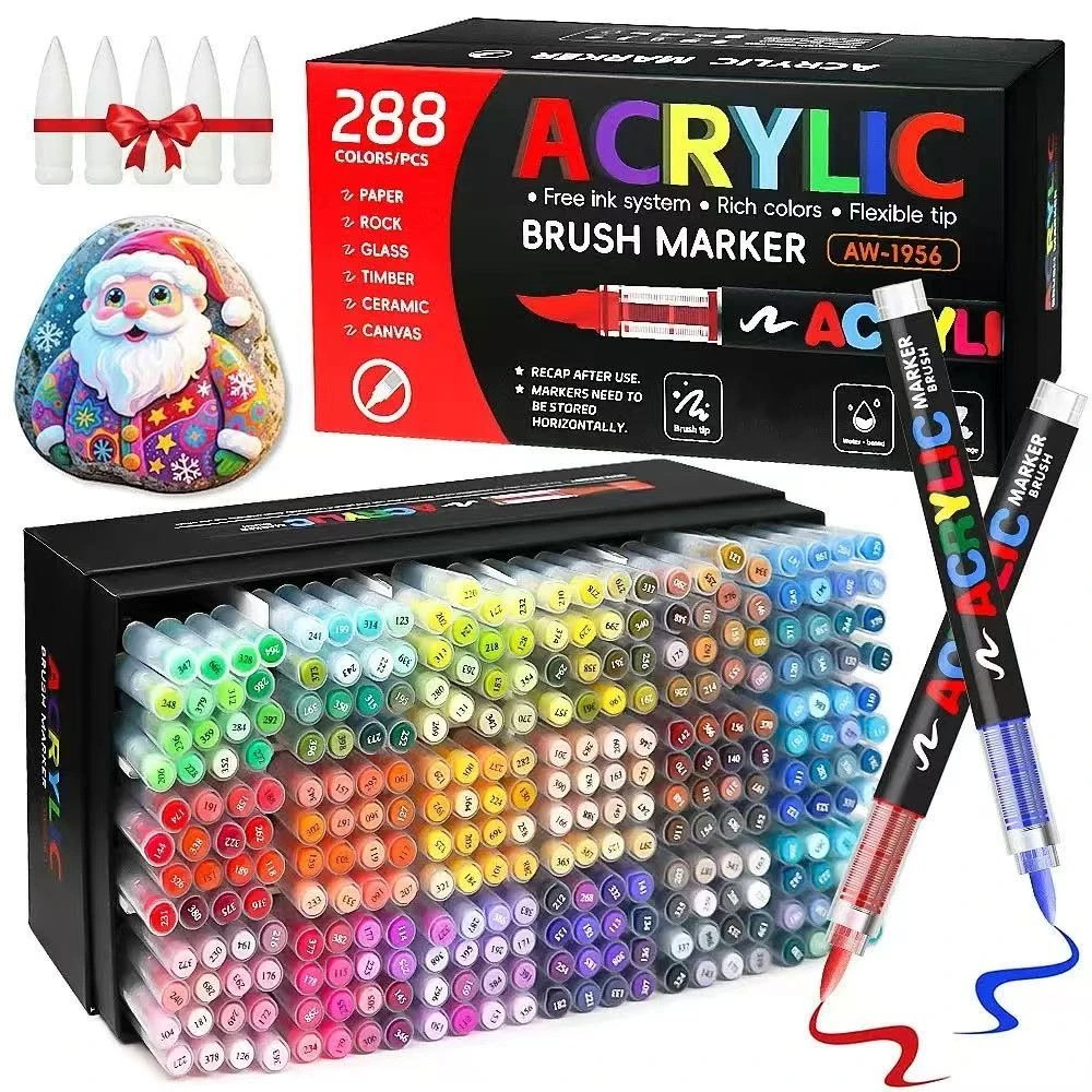 288 Colors Acrylic Paint Markers, Soft Brush Tip Pens and Markers, Acrylic Paint Pens Rock Painting and DIY Crafts Art Supplies