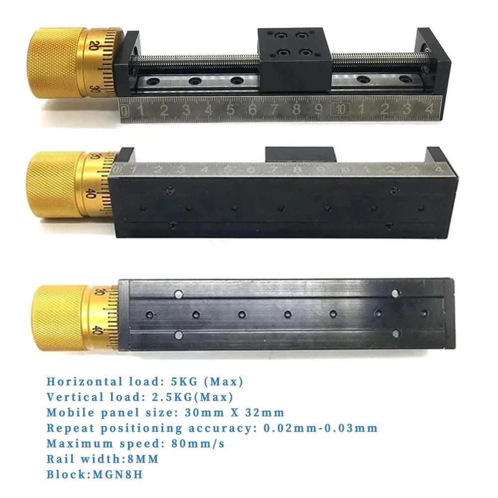 T-type Mini Sliding Table 50~300mm Stroke Linear Rail Actuator 1/2/4/6/12 Lead Pitch Scale Handwheel Manual Slide Stage For CNC