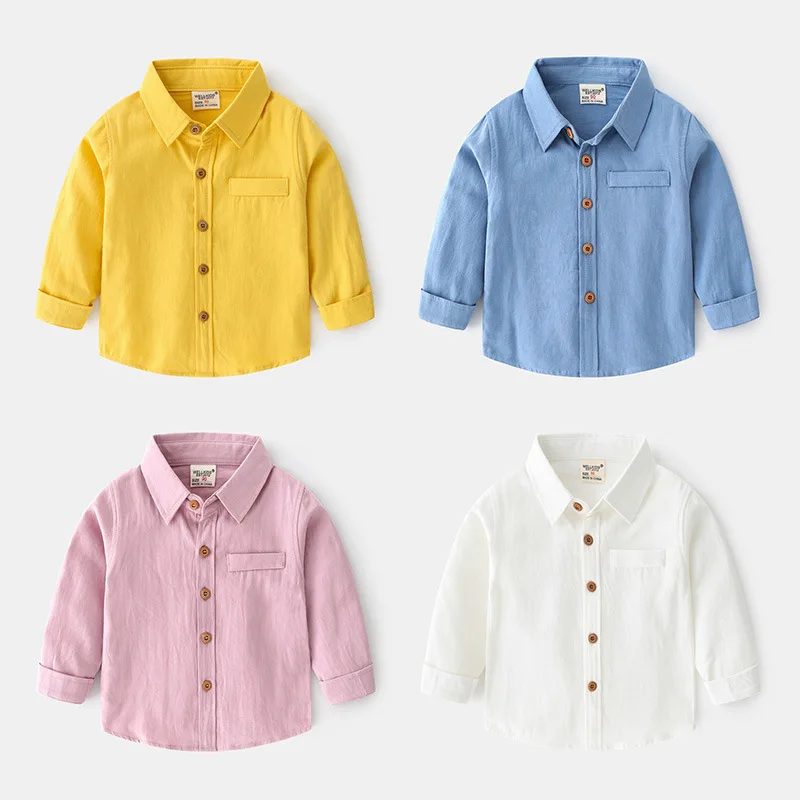 

2-6Y Boys' Long Sleeve Shirt Autumn Clothes Tops Cotton Solid Color Kids Button-Down Casual Shirts Fashion Children Top Blouse