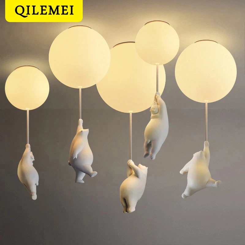 Bedroom Pendant Lights Kid\'s Room Nursery Cartoon Bear Hanging Lamps For Ceiling Living Room Decor Balloon Ceiling Chandelier