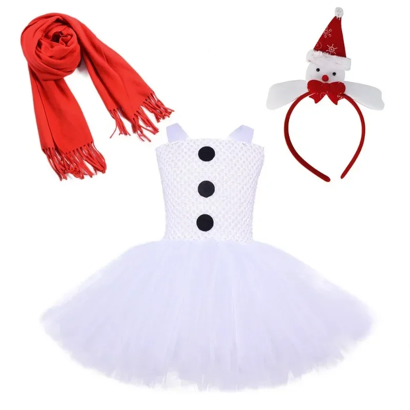 Christmas Kids Girls Snowman Cosplay Costumes Frozen Snow Princess Dress Christmas Performance Dance Ice Skating Tutu Dress