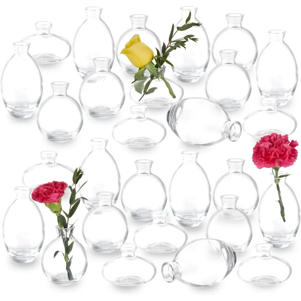 

28 Clear Bud Vases in Bulk, Glass Small Bud Vase for Centerpieces, Mini Bud Vase Set for Flowers, Vintage Vases for Rustic