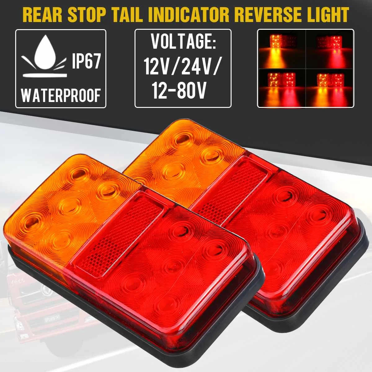 2PCS 12V 24V LED Tail Light Taillight Turn Signal Indicator Stop Lamp Rear Brake Light for Car Truck Trailer Caravan