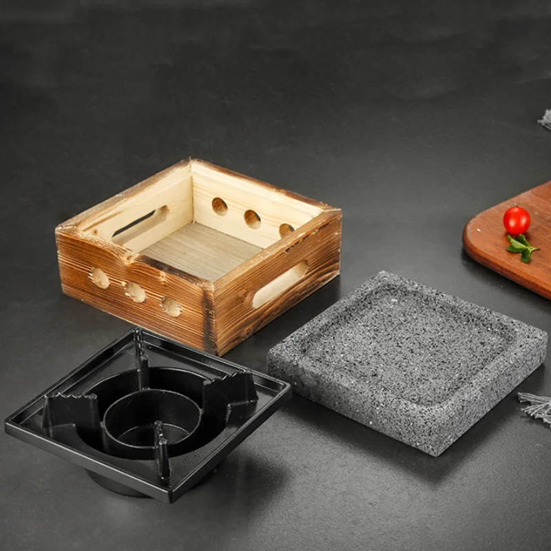 Lava Cooking Stone with Alcohol Stove Set Japanese Steak Hot Stones Indoor Grill Sizzling Hot Steak Stone Cooking Rock Set