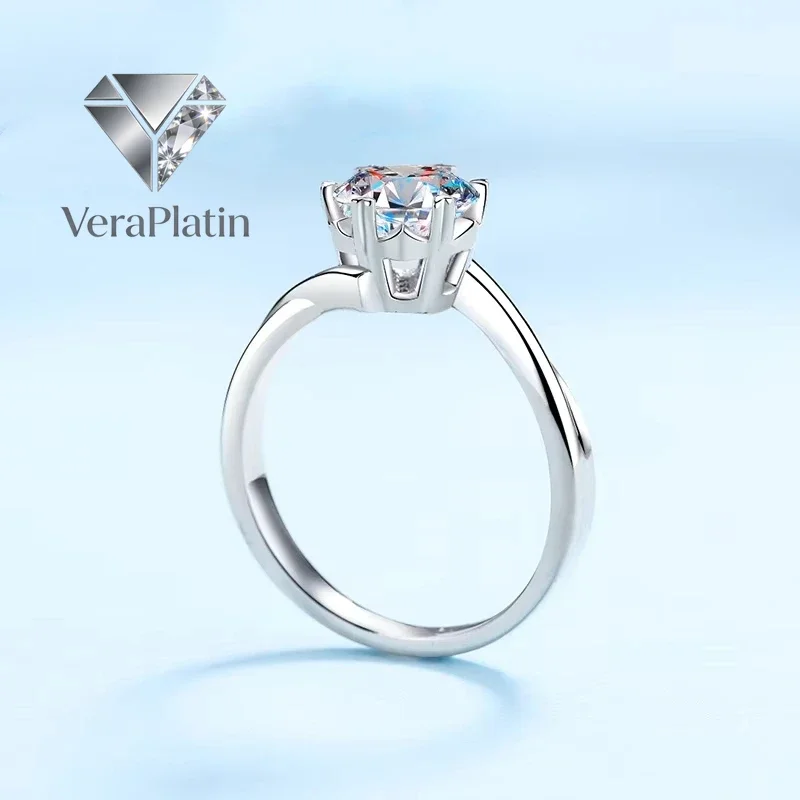 

VeraPlatin Women Wedding Band 18K White Gold Engagement Twisted Rings 0.5/1/2CT Moissanite Diamond Girlfriend PT950 Platinum Bir