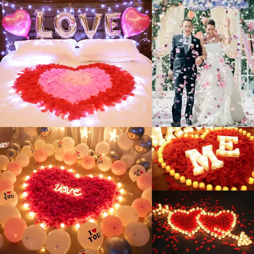 500/1000 Stück künstliche gefälschte Rosenblätter rot weiß Simulation Seide Rosenblätter Hochzeit liefert Valentinstag romantische Dekoration – Detail 4