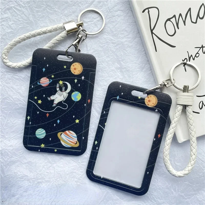 

1Pc Astronaut Cute Student Bus ID Card Protective Cover Keyring School Access Door Card Credit Card Holder Bag Set Key Chain