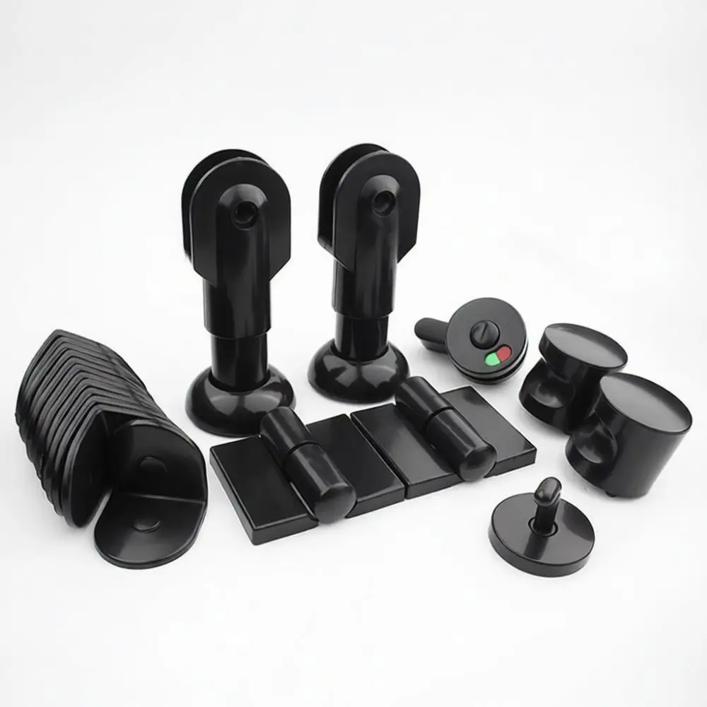 Commercial Restroom Partition Hardware Set Black Nylon Support Foot Hinge Indicator Lock Corner Code Toilet Fittings