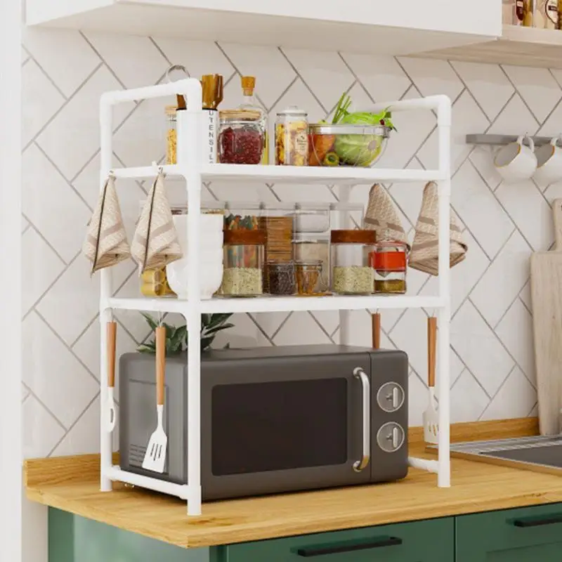 Kitchen Bakers Rack Countertop Organizing Rack Adjustable Heavy Duty Utility Storage Shelf With Hooks For Kitchen