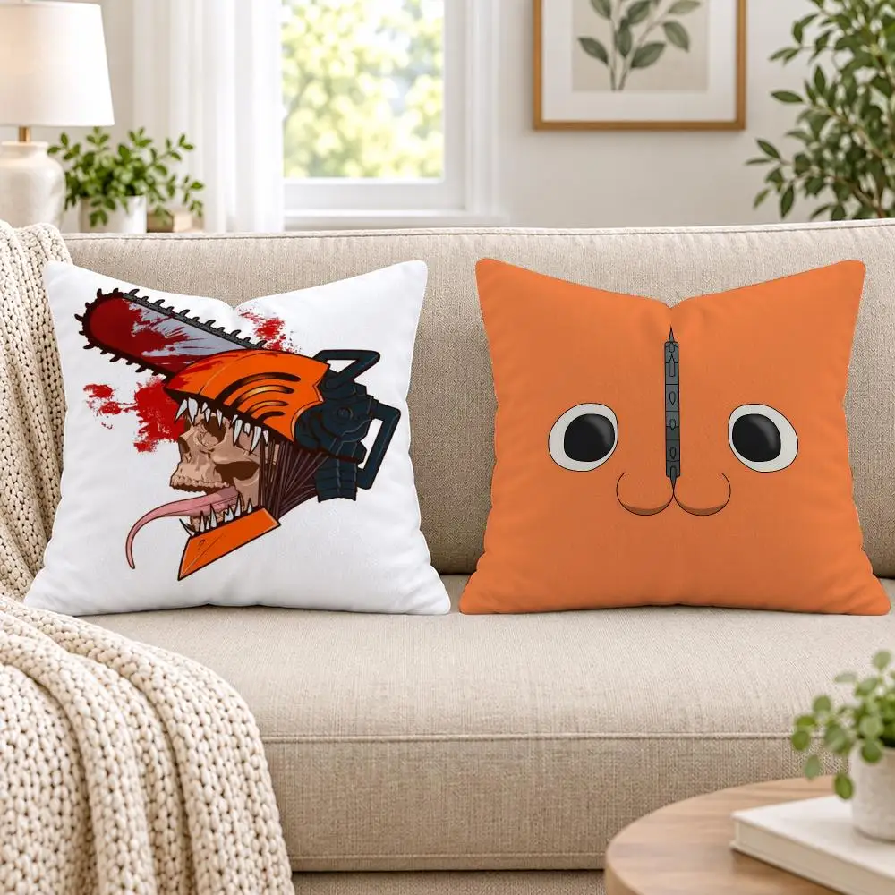 C-ChainsawS Man Anime Cushion Cover Short Plush Double-Sided Printing Sofa Bedroom Living Room Throw Pillow Cover Home Decor