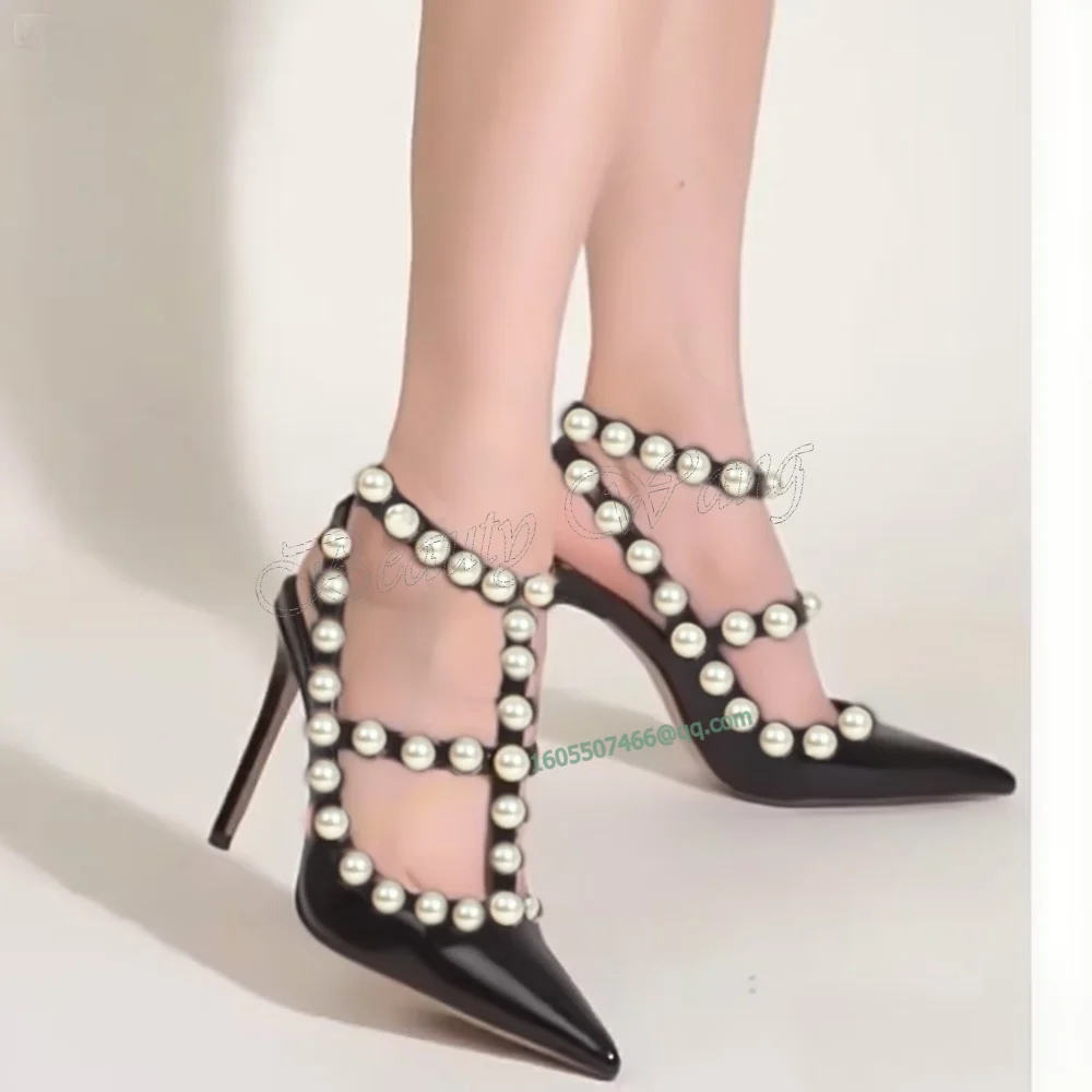 Rivet Pumps Cut Heel Light Pink Luxury Shoes for Women Ankle Buckle Solid Stilettos High Heels Shoes Party 2023 Zapatillas Mujer