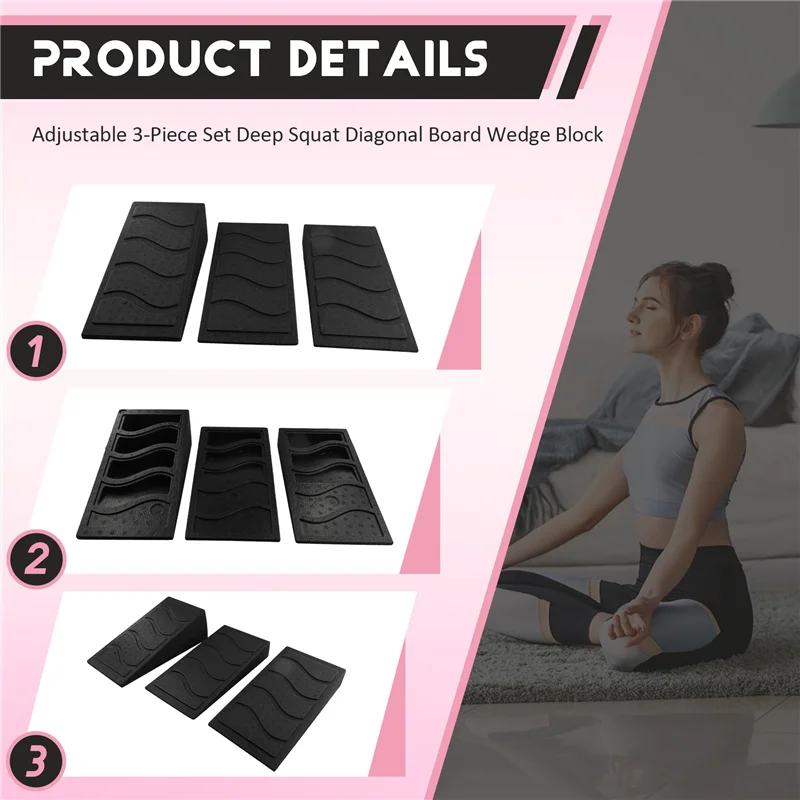 

ELOS-3Pcs Yoga Bricks Squat Wedge Blocks Slant Boards Adjustable Non-Slip Foot Stretcher For Exercise Yoga Fitness Gym