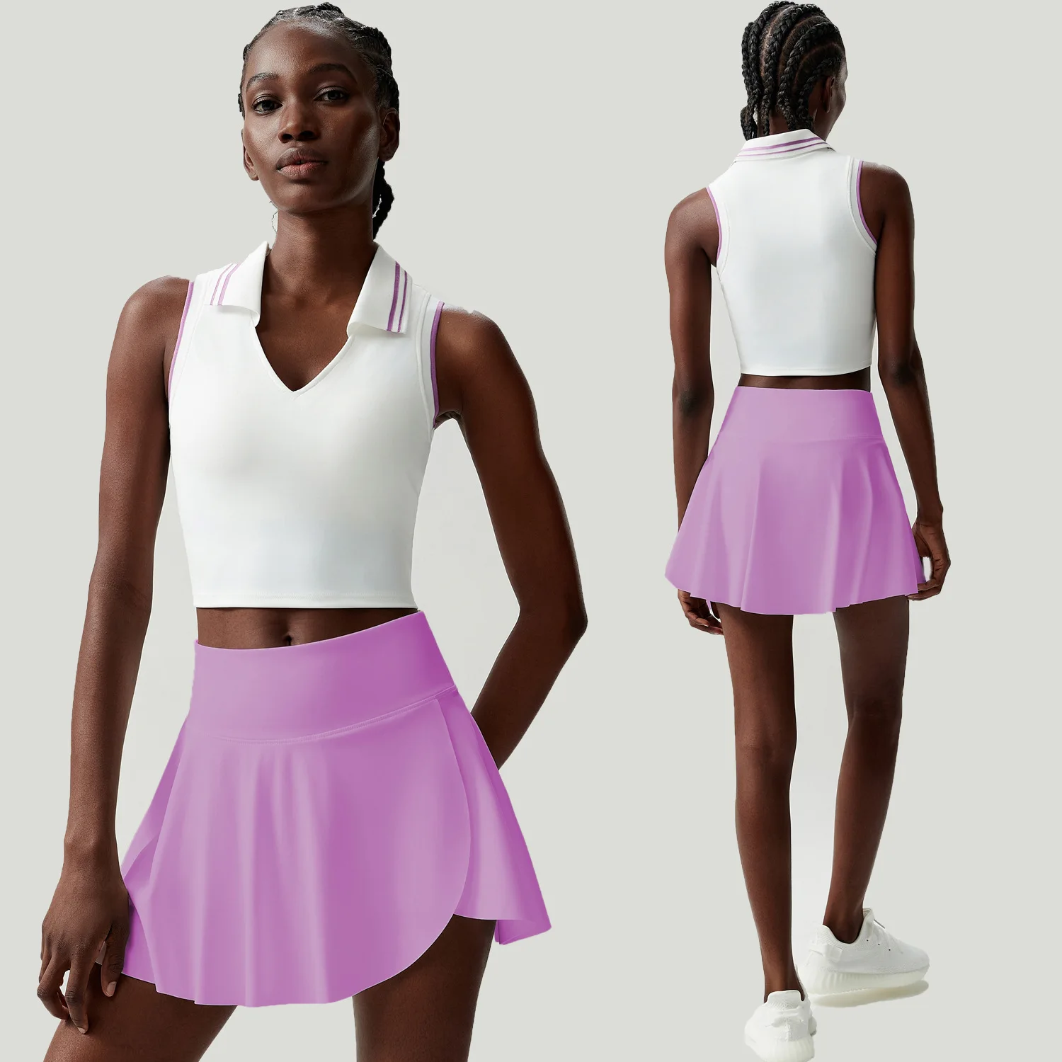 

Женский комплект теннисной одежды, эластичная спортивная одежда для фитнеса, йоги, двухсекционная одежда для бега, бадминтона, активированная одежда, трансграничная