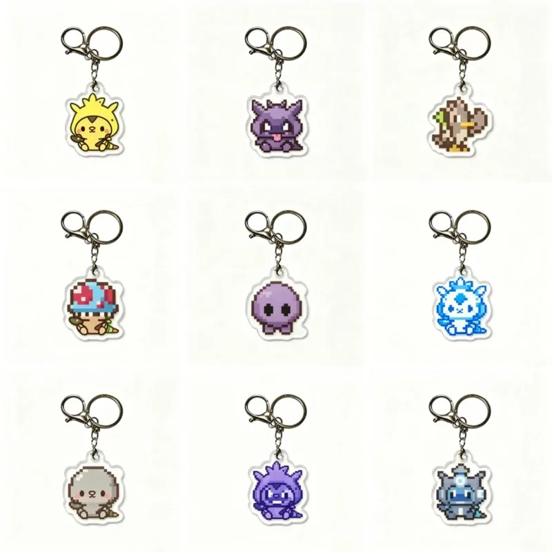 Chaveiro de Acrílico Original Feito à Mão com Personagens de Anime Fofos: Shroomish, Shaymin, Gengar, Gastly, Fennekin, Pikachu, Sableye - Presente de Brinquedo