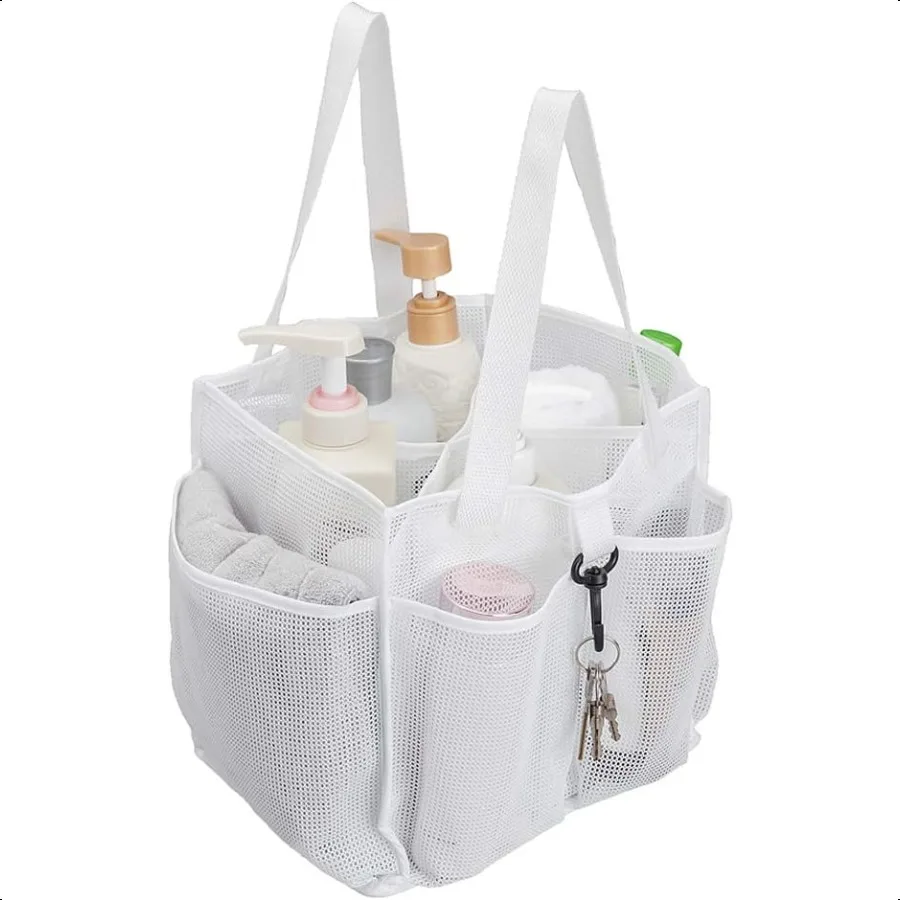 

Сетчатая корзина для душа Большая сумка для душа Подвесной органайзер для туалетных принадлежностей для ванны с 1 большим отделением внутреннего отделения и 6 глубиками