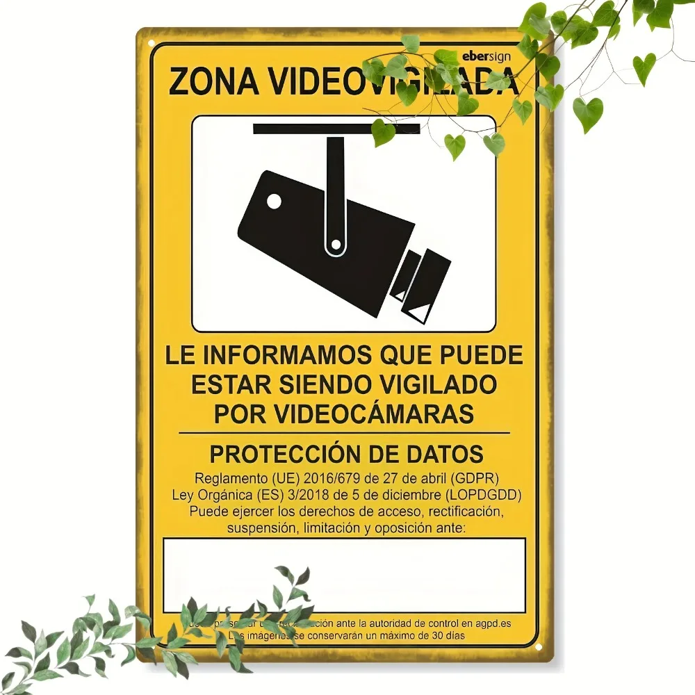 1 Letrero Metálico de 8x12 Pulgadas con la Leyenda 'Video Surveillance Area', Decoración de Pared Retro en Amarillo Español p