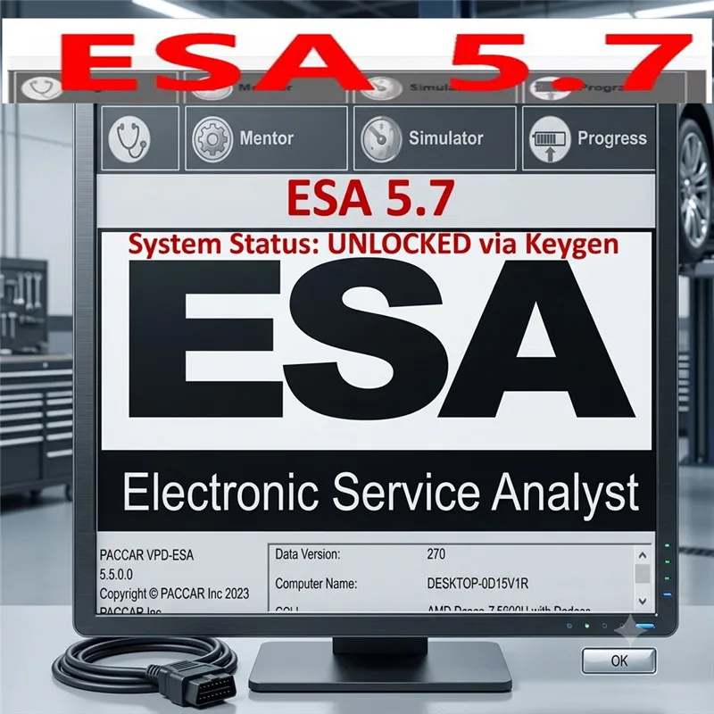 Software para Autos ESA Electronic Service Analyst 5.6/5.7+ SW Archivos Flash 2024 / keygen DESBLOQUEO para Paccar, video tutorial de instalación