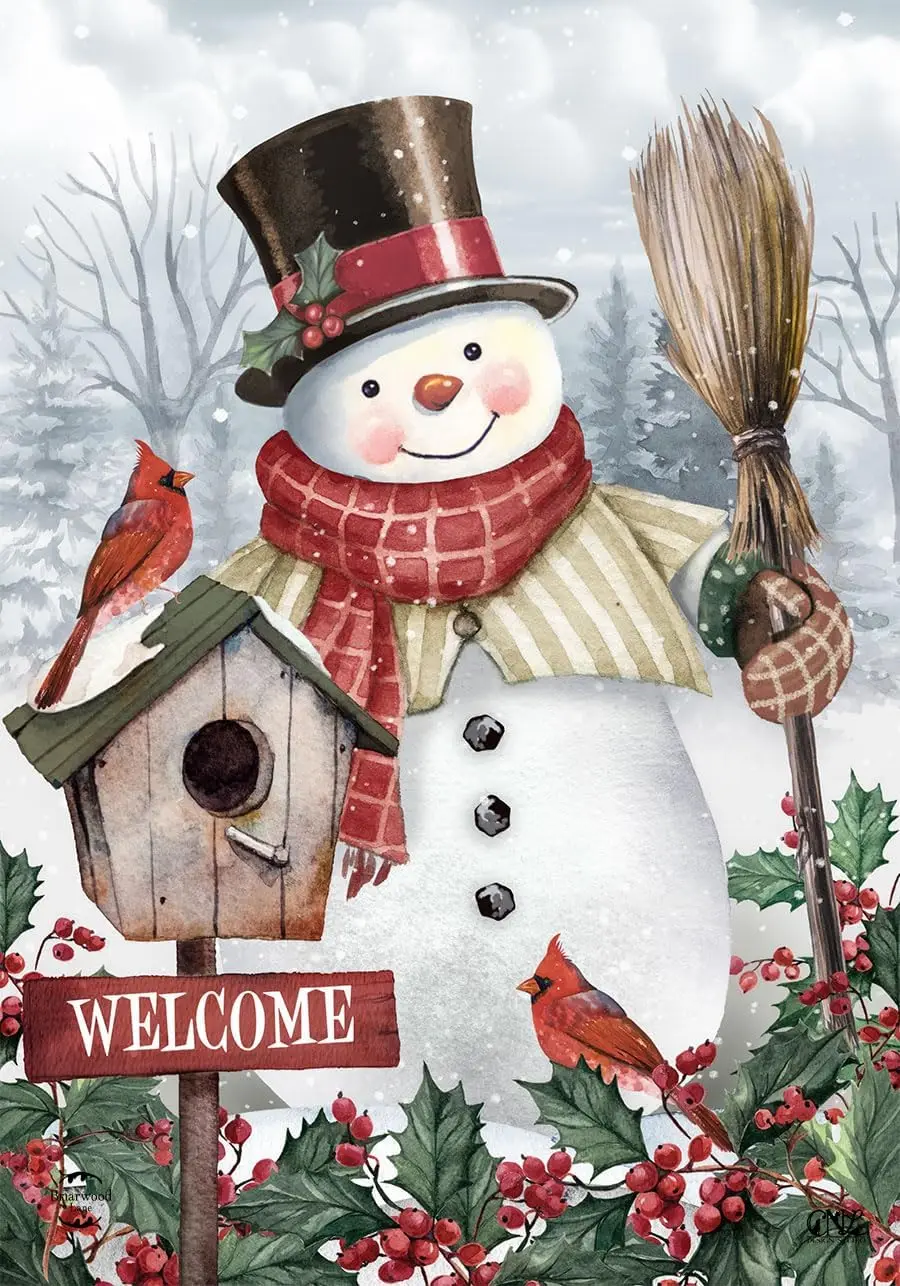 Jolly Snowman Welcome Winter Garden Flag  Briarwood Lane