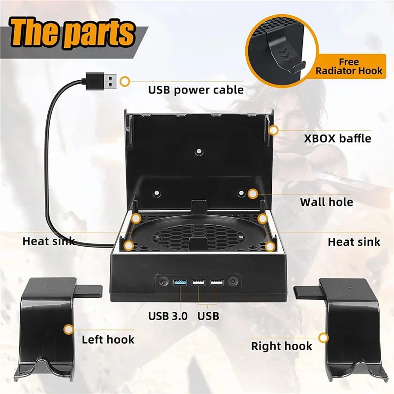 AB25-Wall Mount Headphone Hanger Wall Shelf Bracket With Cooling Fan And 3 USB Port For  Series X