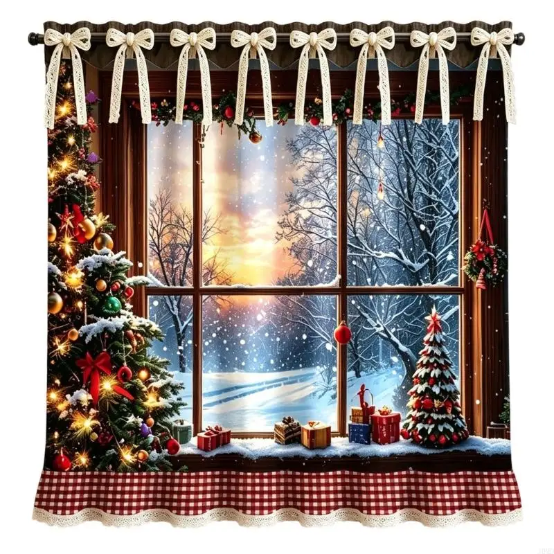 Tie-Top Christmas Oven Skirt with Ruffled Trim Decorative Dish Washer Curtain JOMD