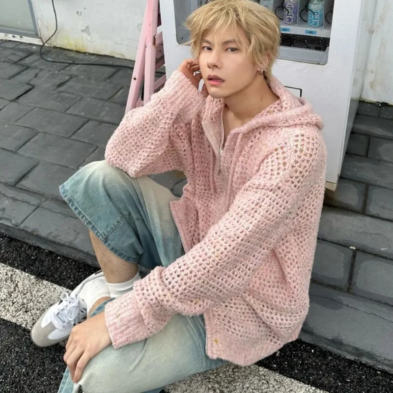 With Zipper Jackets Casual Knitted Cardigan Male Loose Fit Men's Sweaters Harajuku Korean Popular Clothes Autumnr and Winter Y2k