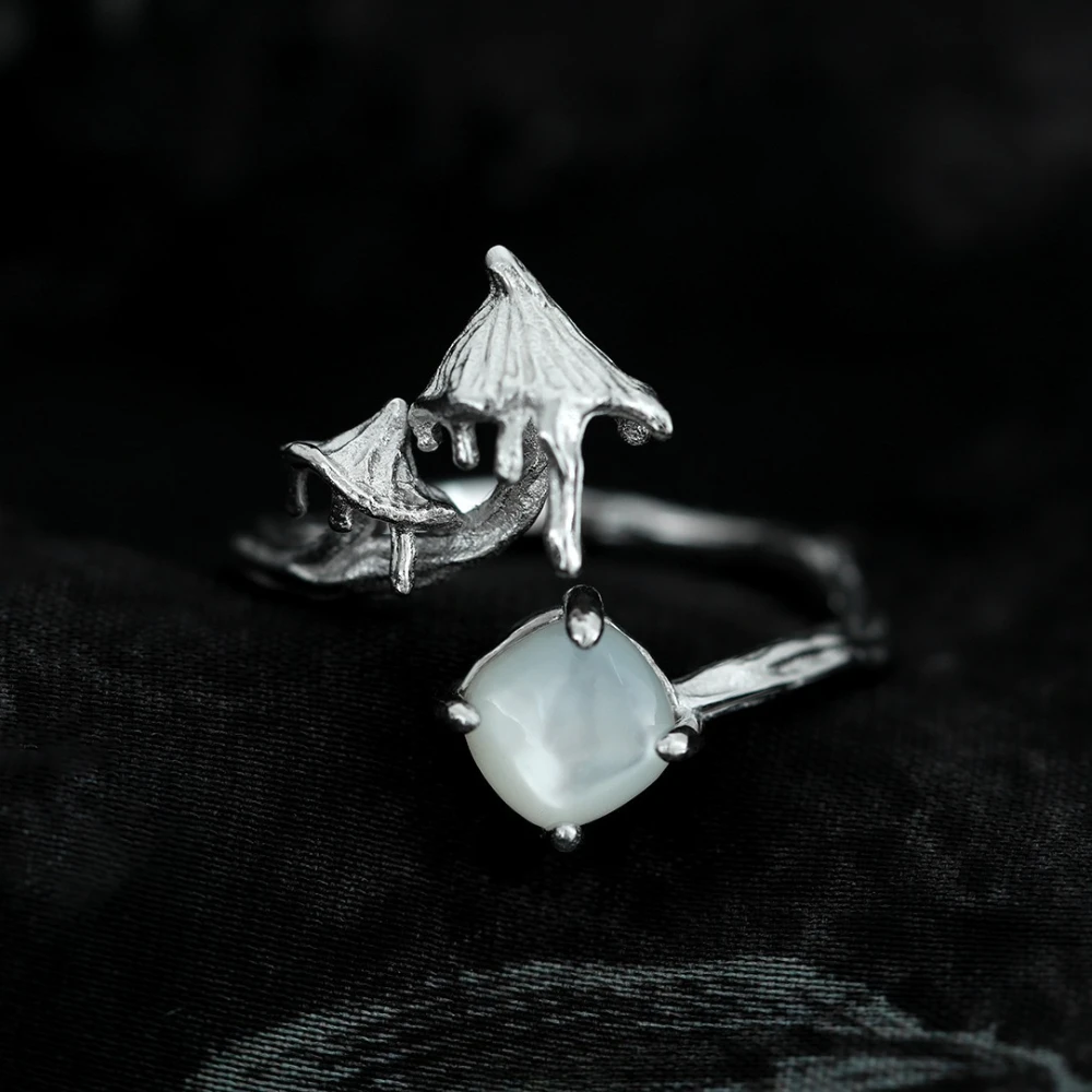 

Mushroom Shaped Inlaid Shell Rings Versatile S925 Sterling Silve Ring Women's Fashion Jewelry Original Design Wholesale Ins