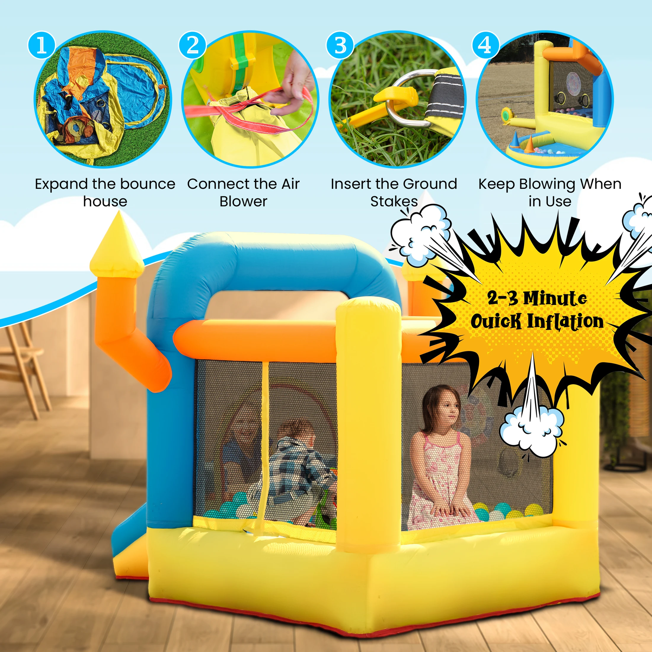 Commerciale 2.8mX2.5m Gonfiabile Bounce House Castello Salto Casa con Scivolo e Palla Pit per Bambini Parco Giochi per Bambini