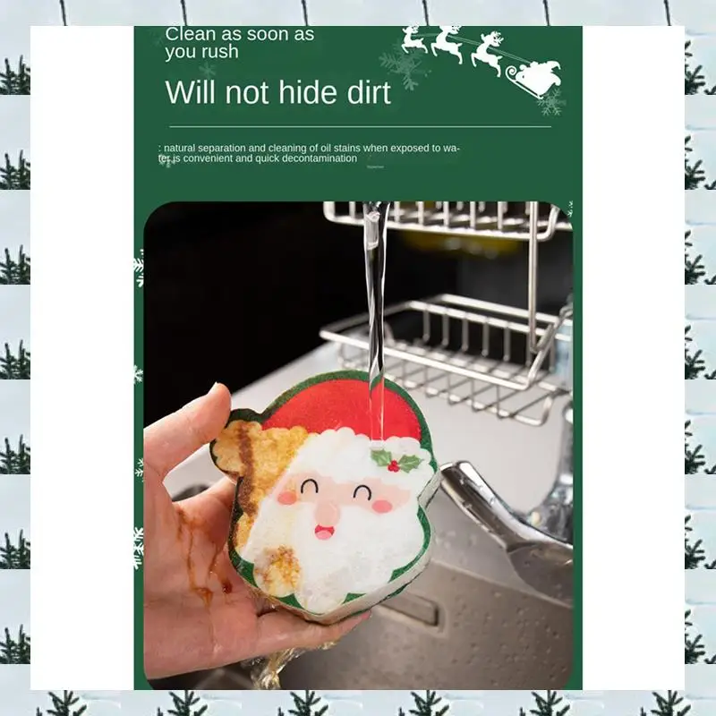 ABLG 24 Pcs Christmas Sponges Kitchen Dual Sided Dish Sponges For Washing Dishes Santa Christmas Tree Gingerbread Man