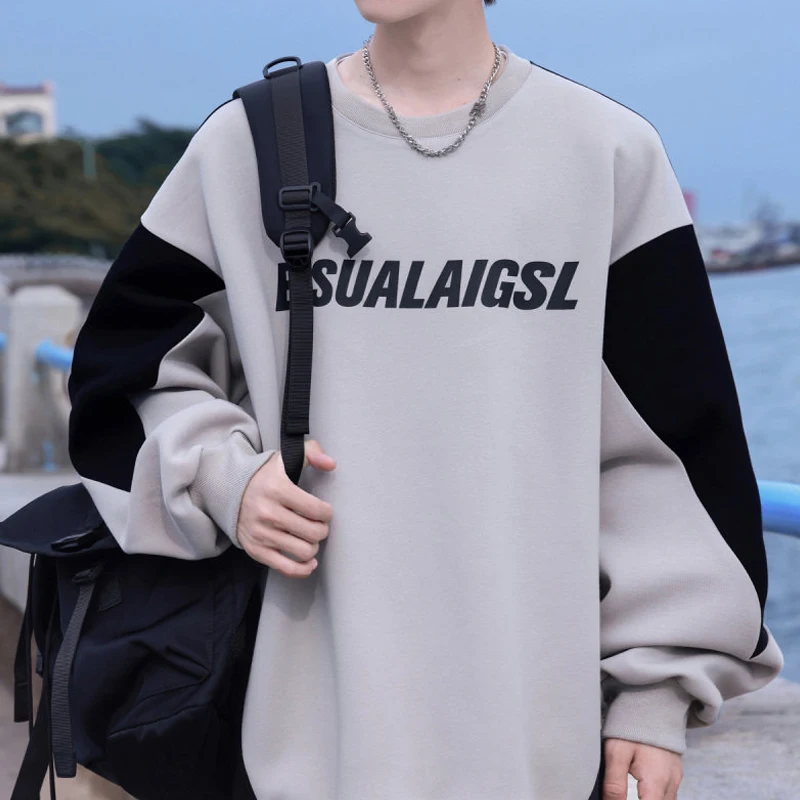 

Красивые новые осенние мужские повседневные толстовки унисекс, уличная одежда, модная толстовка с принтом букв, базовая свободная одежда в стиле хип-хоп