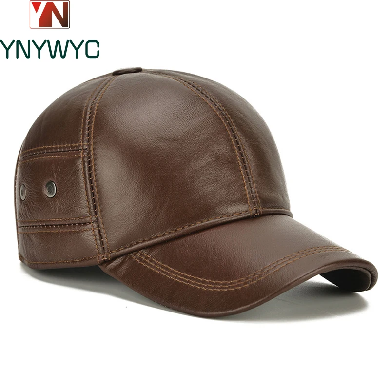 

2024 New Style Men Cowhide Hat Winter Warm Outdoor Protect Ear Real Leather Adjustable Baseball Cap Men Real Cowhide Leather Cap