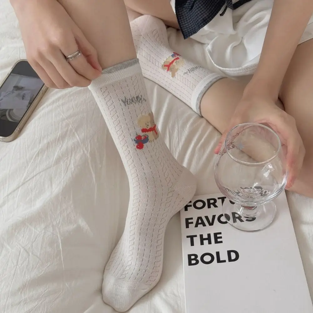 

2 пары удобных милых хлопковых носков с героями мультфильмов, тонкие носки до середины икры с собакой, женские дышащие летние носки-трубы со звездами, повседневные